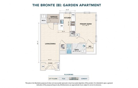 Floor plan for 1 bed, 1 bath, 765 sqft